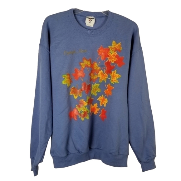 Vintage Fall Leaves Ogunquit Maine Jerzees Crew Neck Sweatshirt Purple NWT Large - Picture 1 of 9